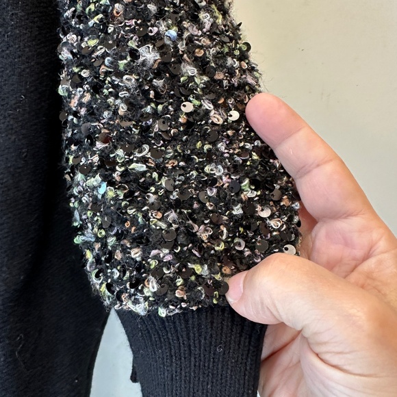 NWT THML Black Sweater 3/4 Sequined Sleeves Women's Size Large L - Picture 3 of 10